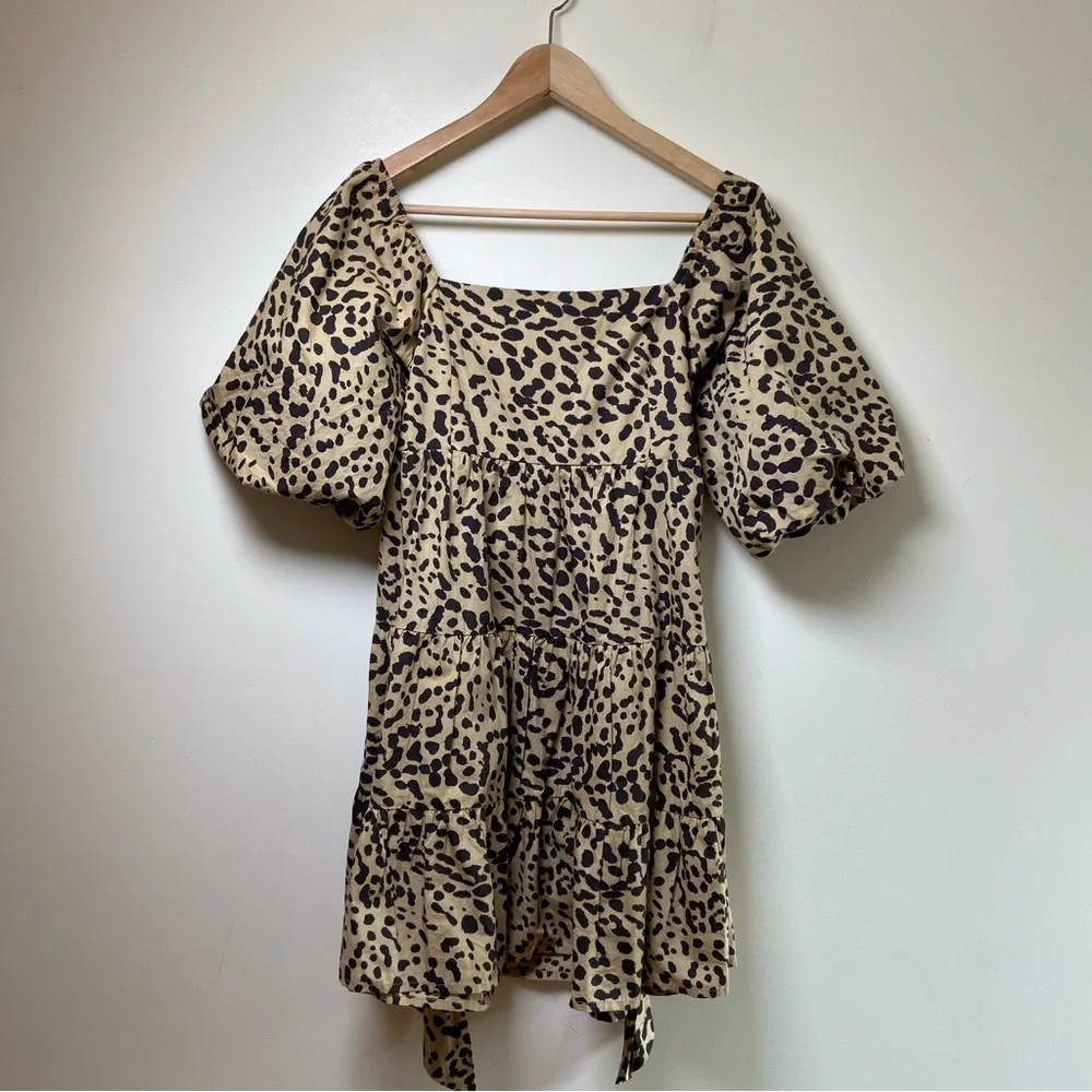 Faithfull The Brand Shamari Animal Print Tulienne Mini Dress Small Animal Print